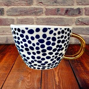 Cobalt Blue Polka Dots Stripes Mug Cup The Old Pottery Company